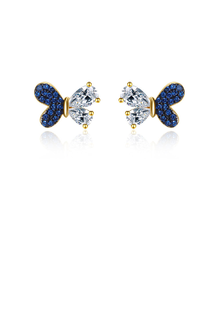 925 Sterling Silver Plated Gold Fashion Bright Butterfly Stud Earrings with Cubic Zirconia - Luxurious Look