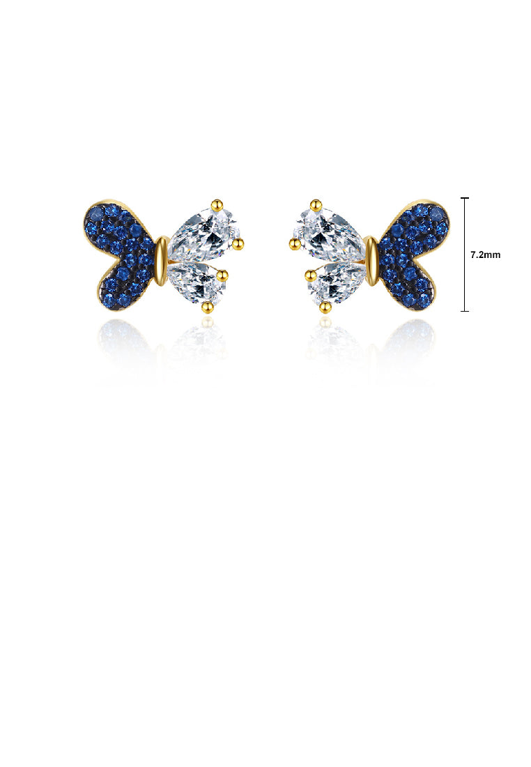 925 Sterling Silver Plated Gold Fashion Bright Butterfly Stud Earrings with Cubic Zirconia - Luxurious Look