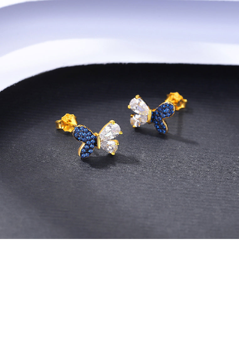 925 Sterling Silver Plated Gold Fashion Bright Butterfly Stud Earrings with Cubic Zirconia - Luxurious Look