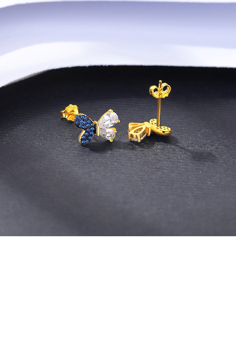 925 Sterling Silver Plated Gold Fashion Bright Butterfly Stud Earrings with Cubic Zirconia - Luxurious Look
