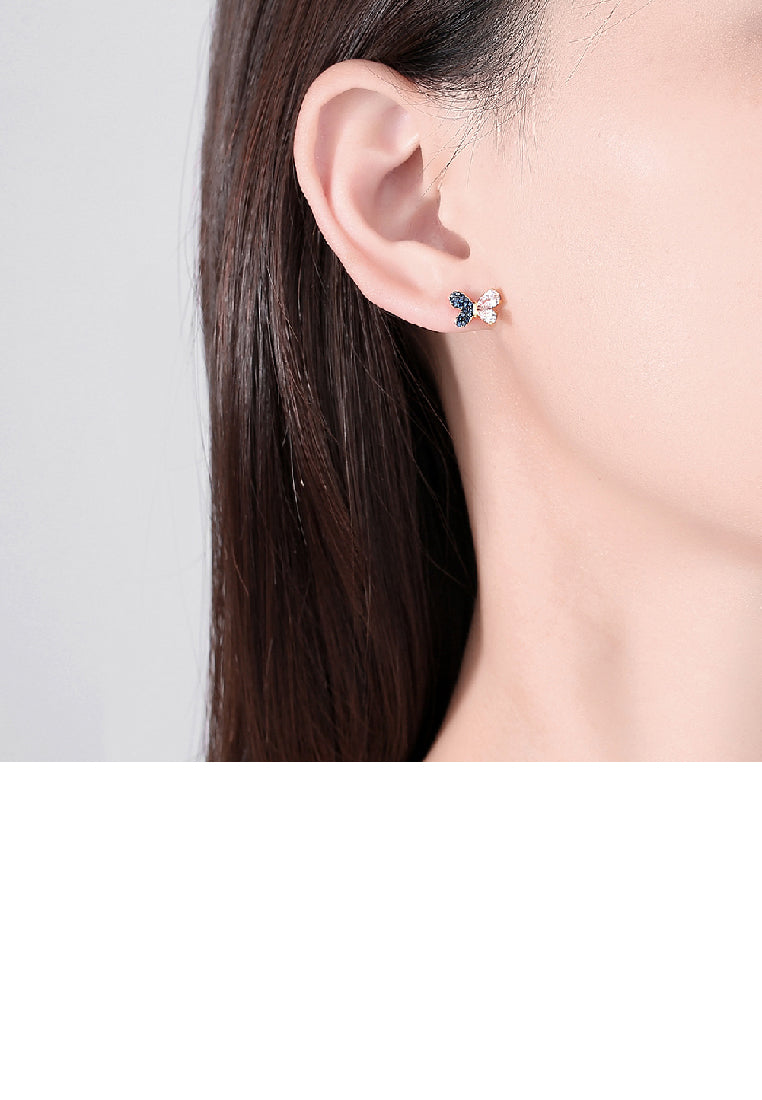 925 Sterling Silver Plated Gold Fashion Bright Butterfly Stud Earrings with Cubic Zirconia - Luxurious Look