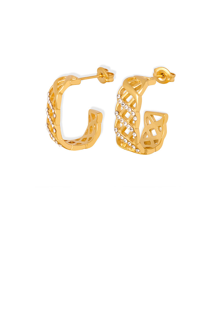 Fashion and Temperament Plated Gold 316L Stainless Steel Hollow Line Geometric Stud Earrings with Cubic Zirconia - Luxurious Look