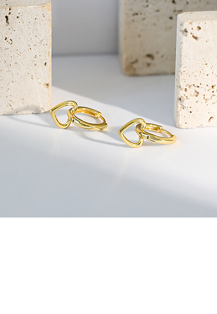 925 Sterling Silver Plated Gold Simple and Fashion Hollow Heart-shaped Geometric Earrings