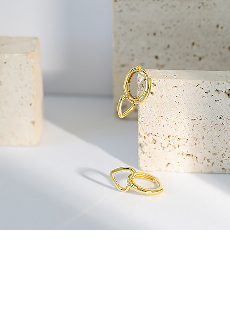925 Sterling Silver Plated Gold Simple and Fashion Hollow Heart-shaped Geometric Earrings