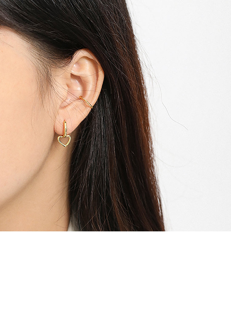 925 Sterling Silver Plated Gold Simple and Fashion Hollow Heart-shaped Geometric Earrings