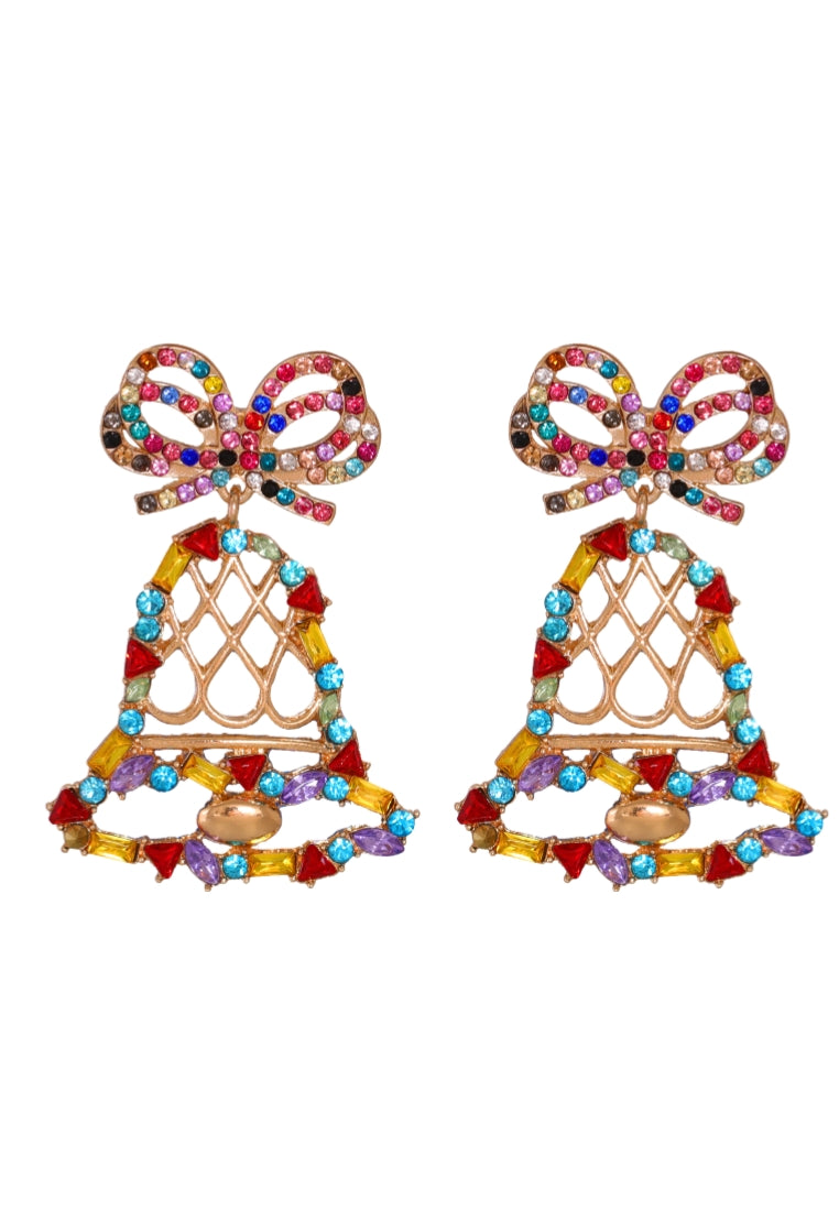 Fashion and Simple Plated Gold Hollow Christmas Bell Stud Earrings with Cubic Zirconia - Luxurious Look