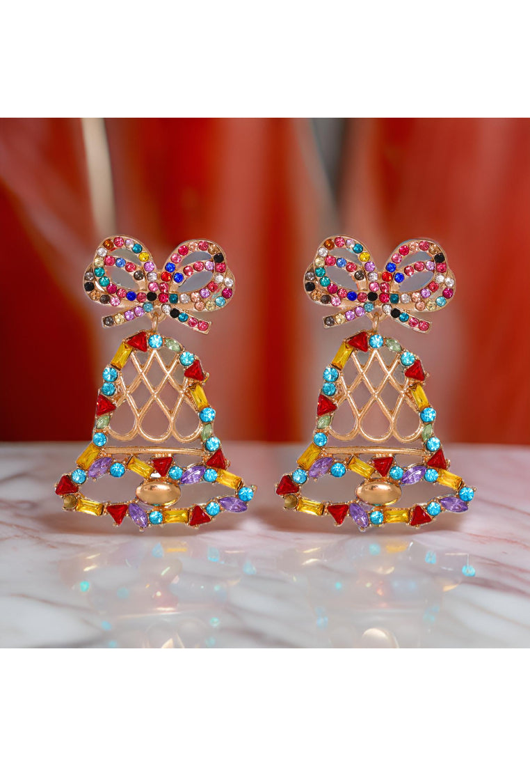 Fashion and Simple Plated Gold Hollow Christmas Bell Stud Earrings with Cubic Zirconia - Luxurious Look