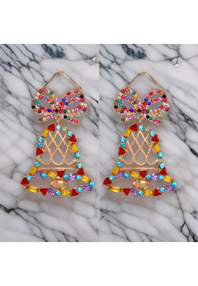 Fashion and Simple Plated Gold Hollow Christmas Bell Stud Earrings with Cubic Zirconia - Luxurious Look