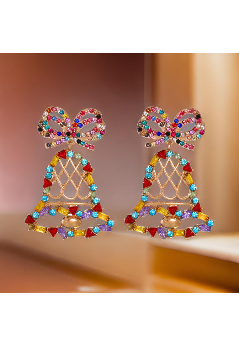 Fashion and Simple Plated Gold Hollow Christmas Bell Stud Earrings with Cubic Zirconia - Luxurious Look