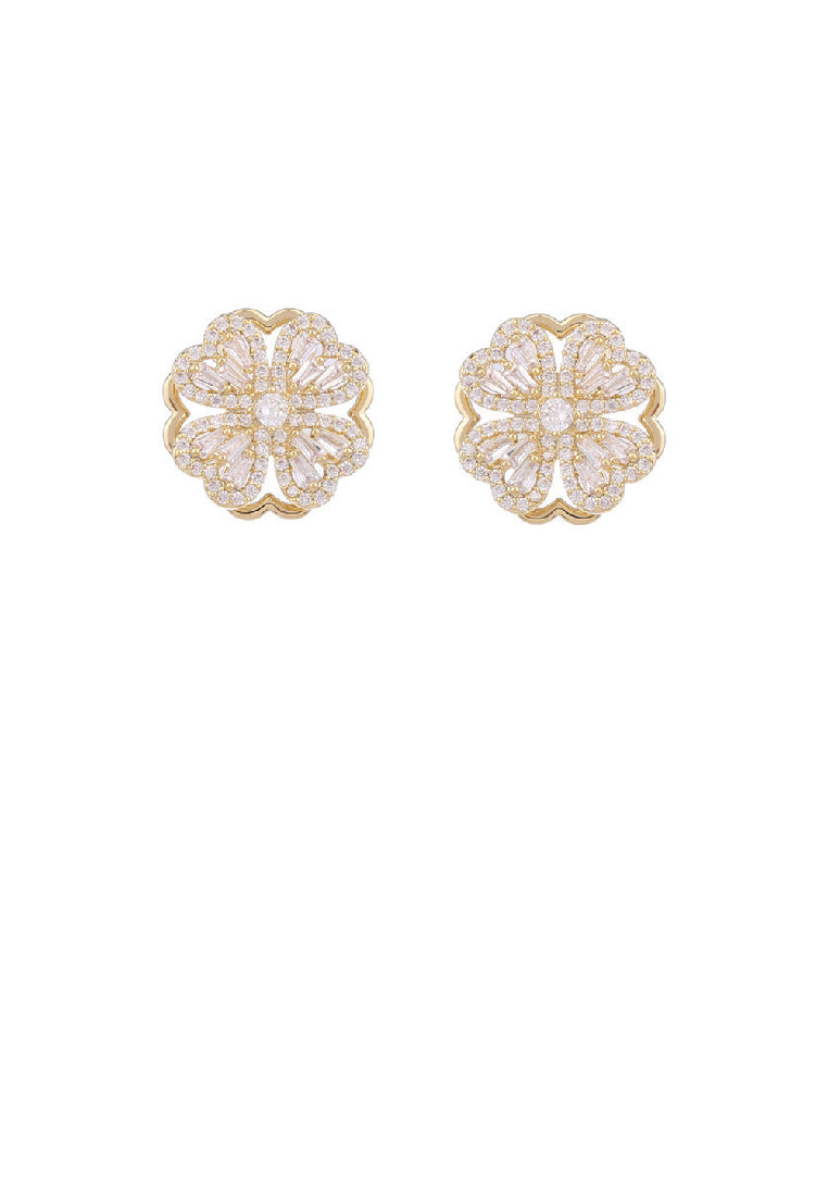 Fashion Simple Plated Gold Hollow Flower Stud Earrings with Cubic Zirconia - Luxurious Look