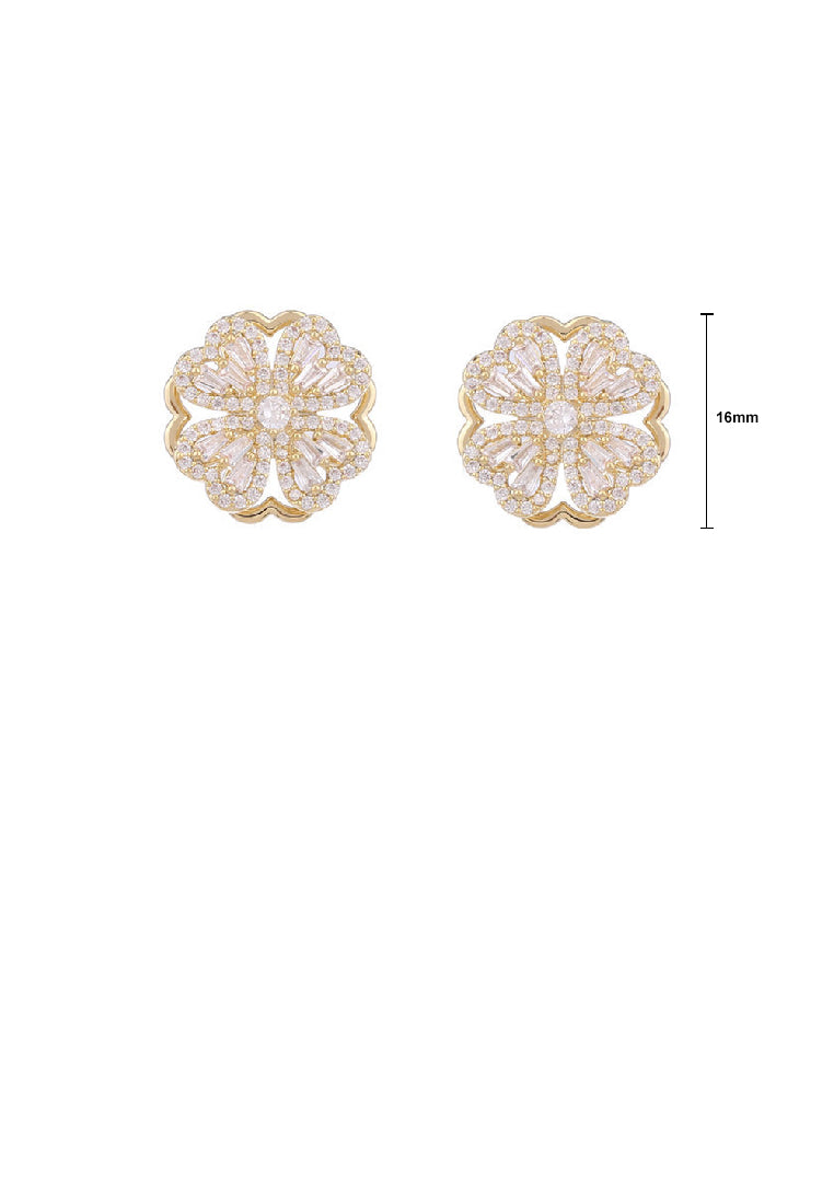 Fashion Simple Plated Gold Hollow Flower Stud Earrings with Cubic Zirconia - Luxurious Look