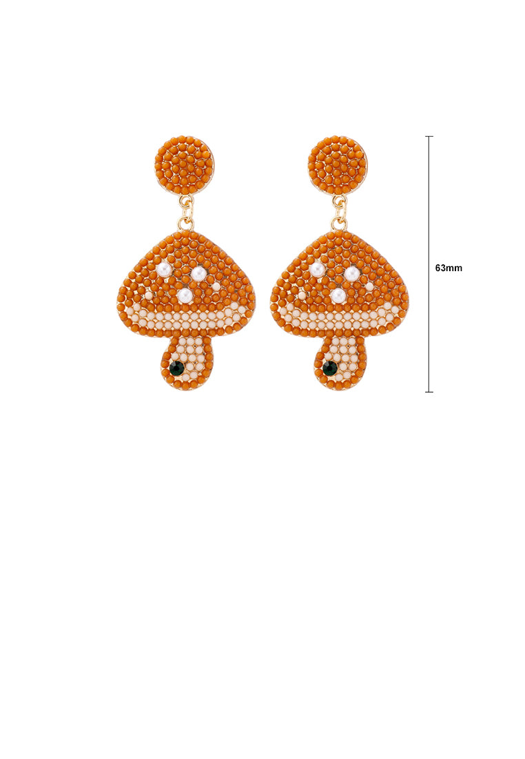 Fashion and Cute Plated Gold Mushroom Brown Ball Earrings - Vibrant Color