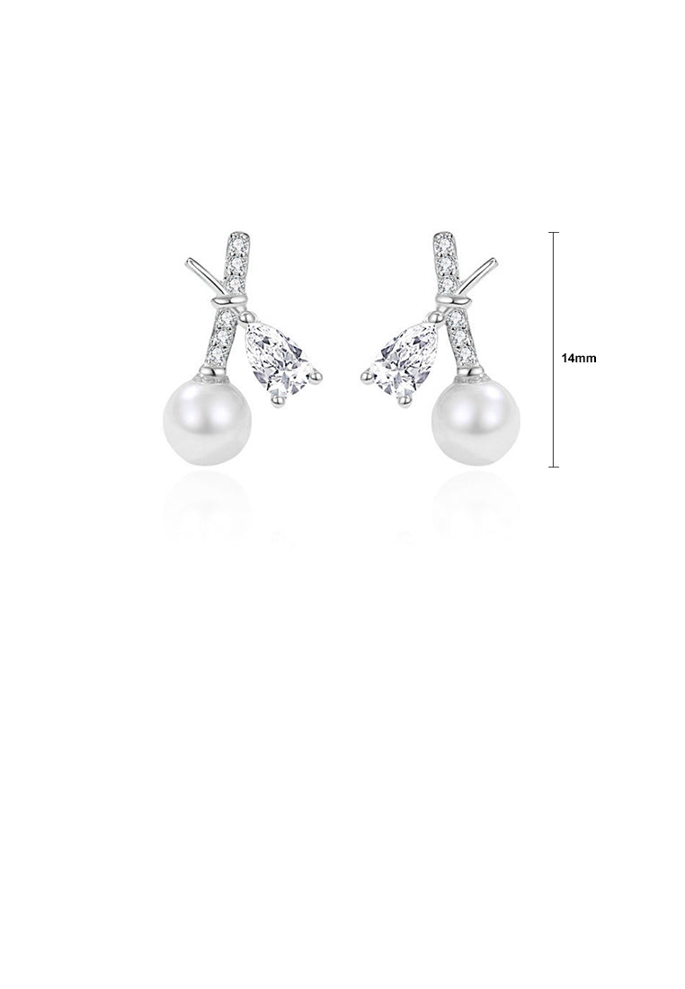 925 Sterling Silver Simple and Fashion Cross Imitation Pearl Stud Earrings with Cubic Zirconia - Luxurious Look