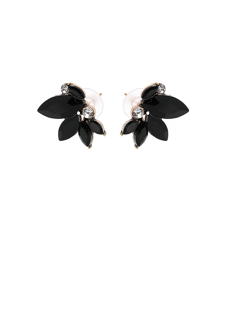 Fashion and Simple Plated Gold Flower Stud Earrings with Black Cubic Zirconia - Luxurious Look