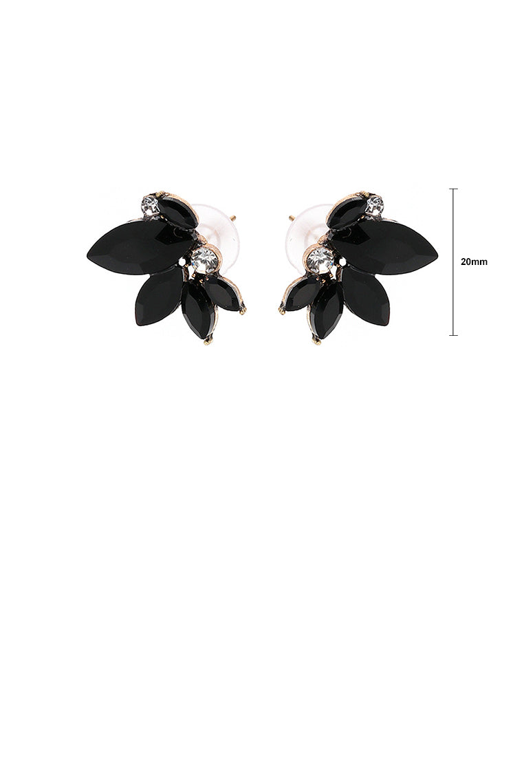 Fashion and Simple Plated Gold Flower Stud Earrings with Black Cubic Zirconia - Luxurious Look