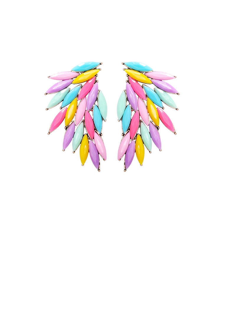 Fashion Brilliant Plated Gold Feather Earrings with Colored Cubic Zirconia - Luxurious Look