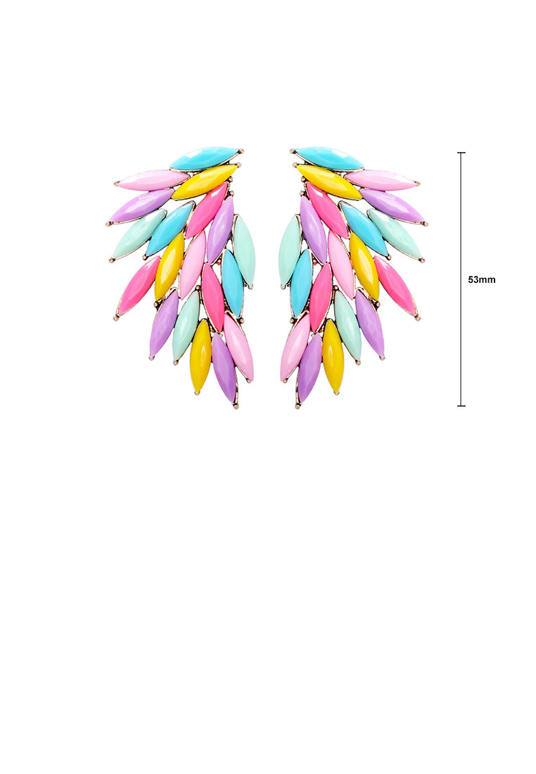 Fashion Brilliant Plated Gold Feather Earrings with Colored Cubic Zirconia - Luxurious Look