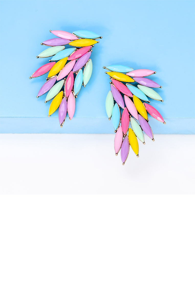 Fashion Brilliant Plated Gold Feather Earrings with Colored Cubic Zirconia - Luxurious Look