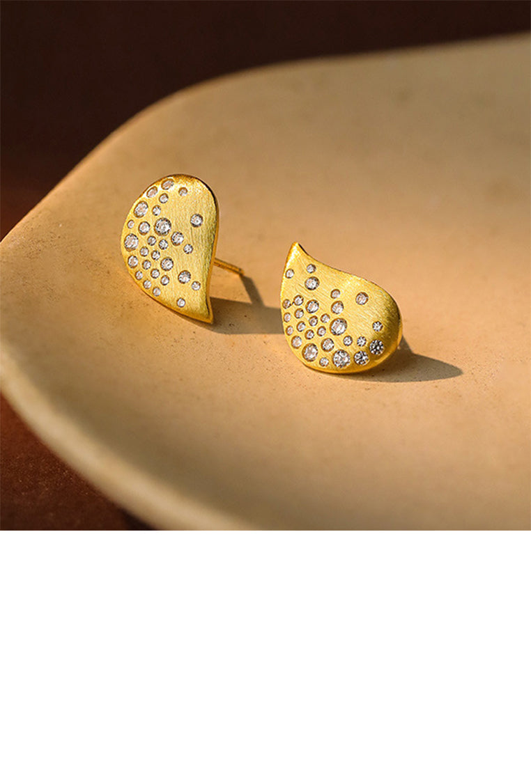 925 Sterling Silver Plated Gold Simple and Fashion Water Drop-shaped Geometric Stud Earrings with Cubic Zirconia - Luxurious Look
