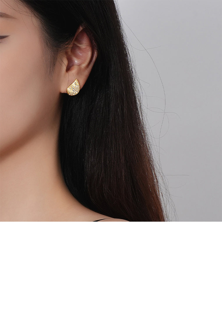 925 Sterling Silver Plated Gold Simple and Fashion Water Drop-shaped Geometric Stud Earrings with Cubic Zirconia - Luxurious Look