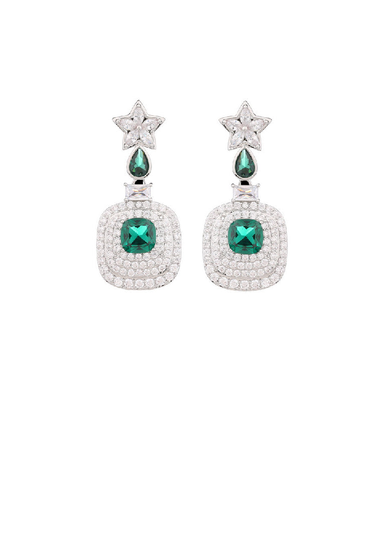 Simple Brilliant Star Geometric Green Cube Earrings with Cubic Zirconia - Luxurious Look