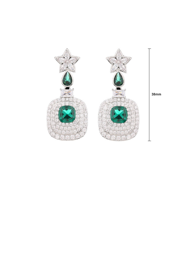 Simple Brilliant Star Geometric Green Cube Earrings with Cubic Zirconia - Luxurious Look