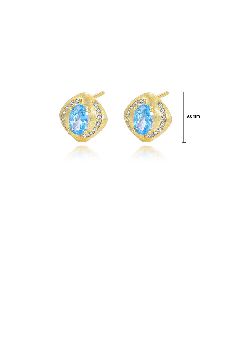 925 Sterling Silver Plated Gold Fashion Simple Geometric Rhombus Stud Earrings with Cubic Zirconia - Luxurious Look