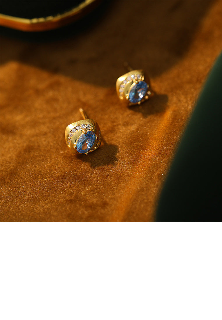 925 Sterling Silver Plated Gold Fashion Simple Geometric Rhombus Stud Earrings with Cubic Zirconia - Luxurious Look