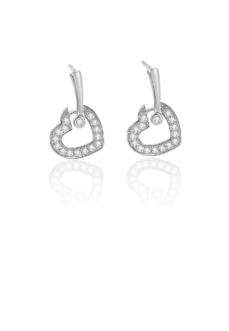 925 Sterling Silver Fashion Simple Heart Earrings with Cubic Zirconia - Luxurious Look