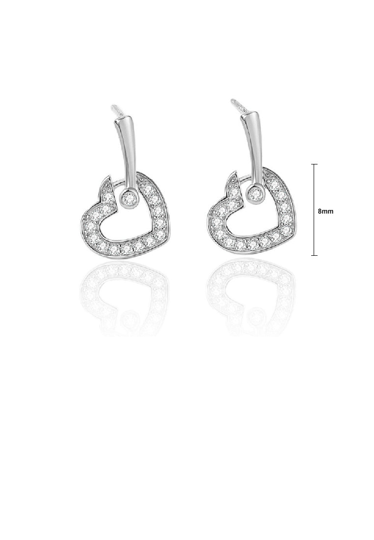 925 Sterling Silver Fashion Simple Heart Earrings with Cubic Zirconia - Luxurious Look