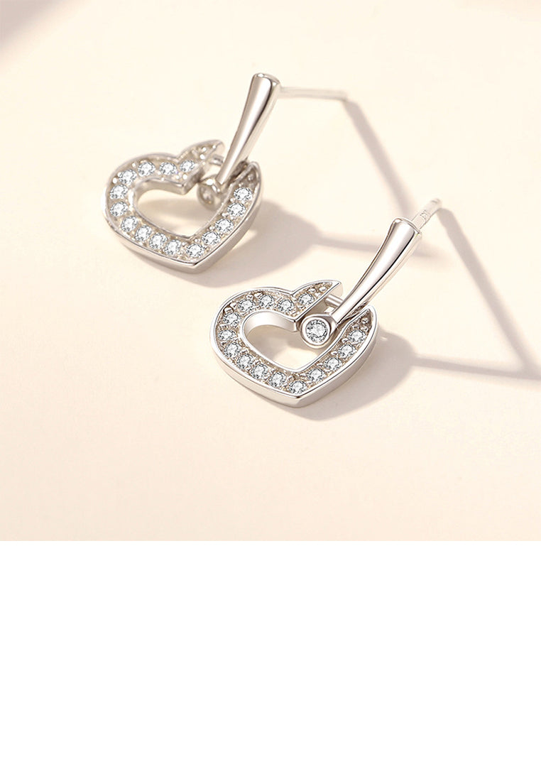 925 Sterling Silver Fashion Simple Heart Earrings with Cubic Zirconia - Luxurious Look
