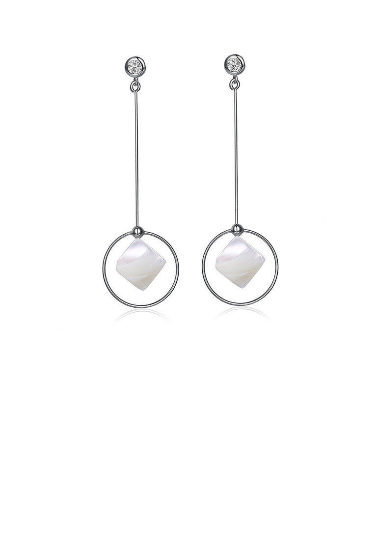 925 Sterling Silver Simple Elegant Fashion Geometric Round and Sqaure Sqaure Shell Earrings with Cubic Zircon