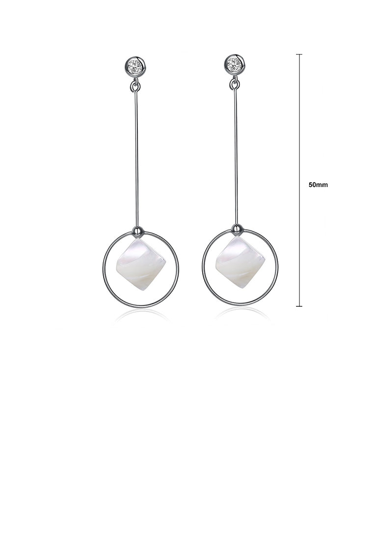 925 Sterling Silver Simple Elegant Fashion Geometric Round and Sqaure Sqaure Shell Earrings with Cubic Zircon