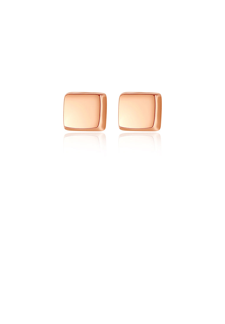 925 Sterling Silver Plated Rose Gold Simple Geometric Square Stud Earrings