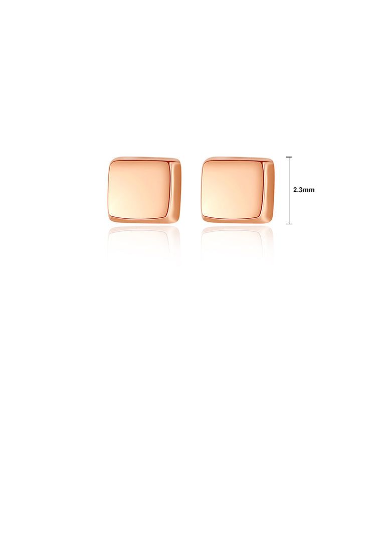 925 Sterling Silver Plated Rose Gold Simple Geometric Square Stud Earrings