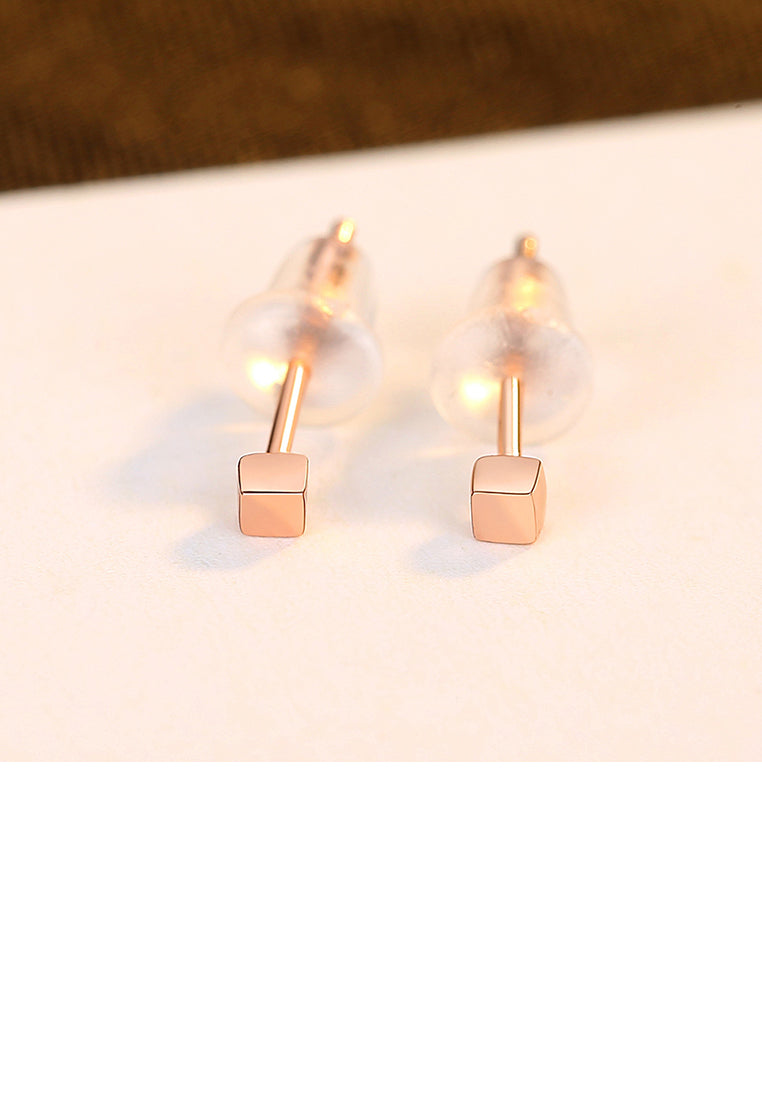 925 Sterling Silver Plated Rose Gold Simple Geometric Square Stud Earrings