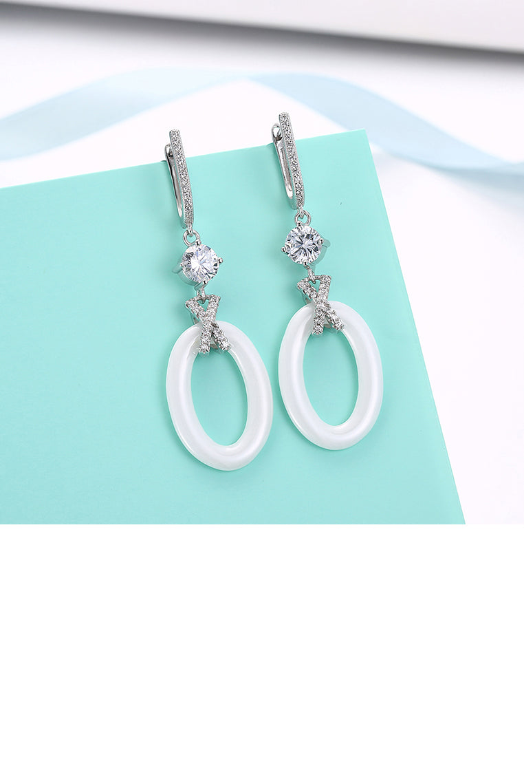 925 Sterling Silver Round Earrings with Austrian Element Crystal
