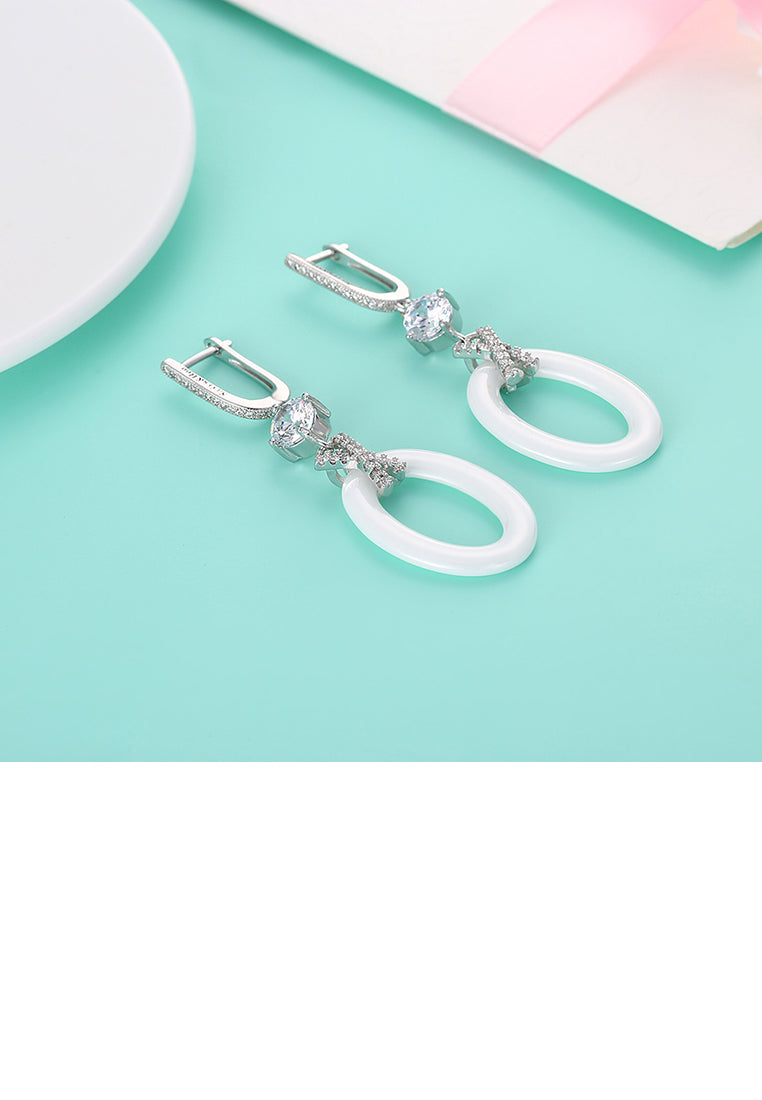 925 Sterling Silver Round Earrings with Austrian Element Crystal