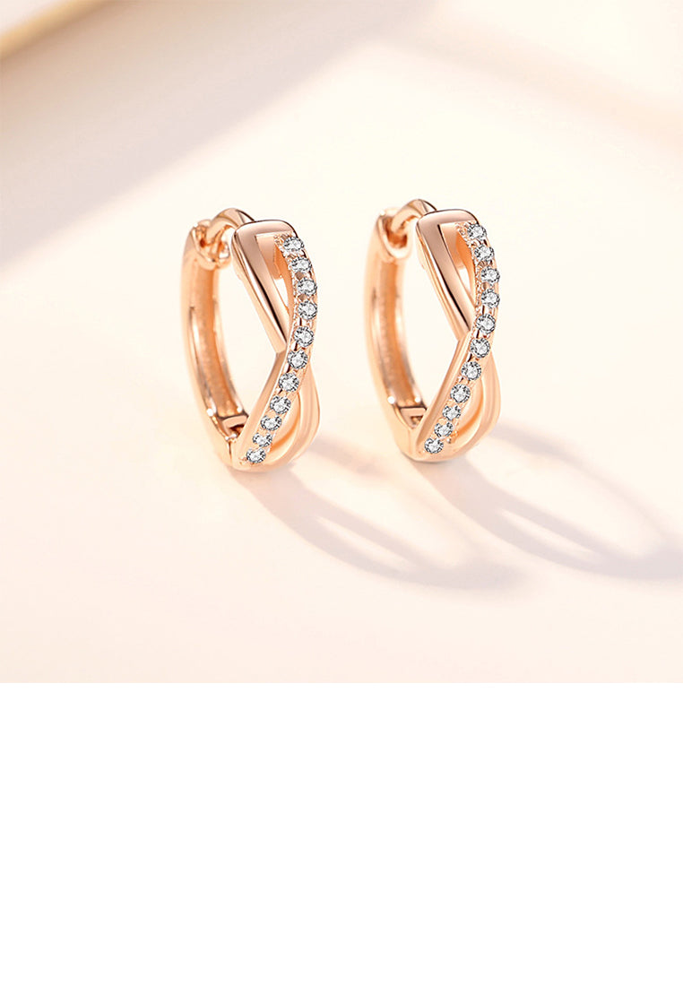925 Sterling Silver Plated Rose Gold Simple Personality Cross X-Shape Geometric Earrings with Cubic Zirconia - Luxurious Look