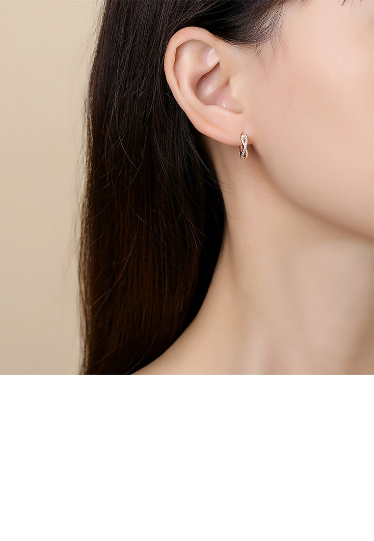 925 Sterling Silver Plated Rose Gold Simple Personality Cross X-Shape Geometric Earrings with Cubic Zirconia - Luxurious Look