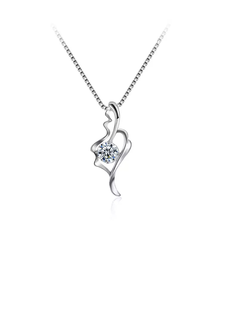 925 Sterling Silver Elegant Fashion Hollow Out Leaf Pendant Necklace with Cubic Zircon