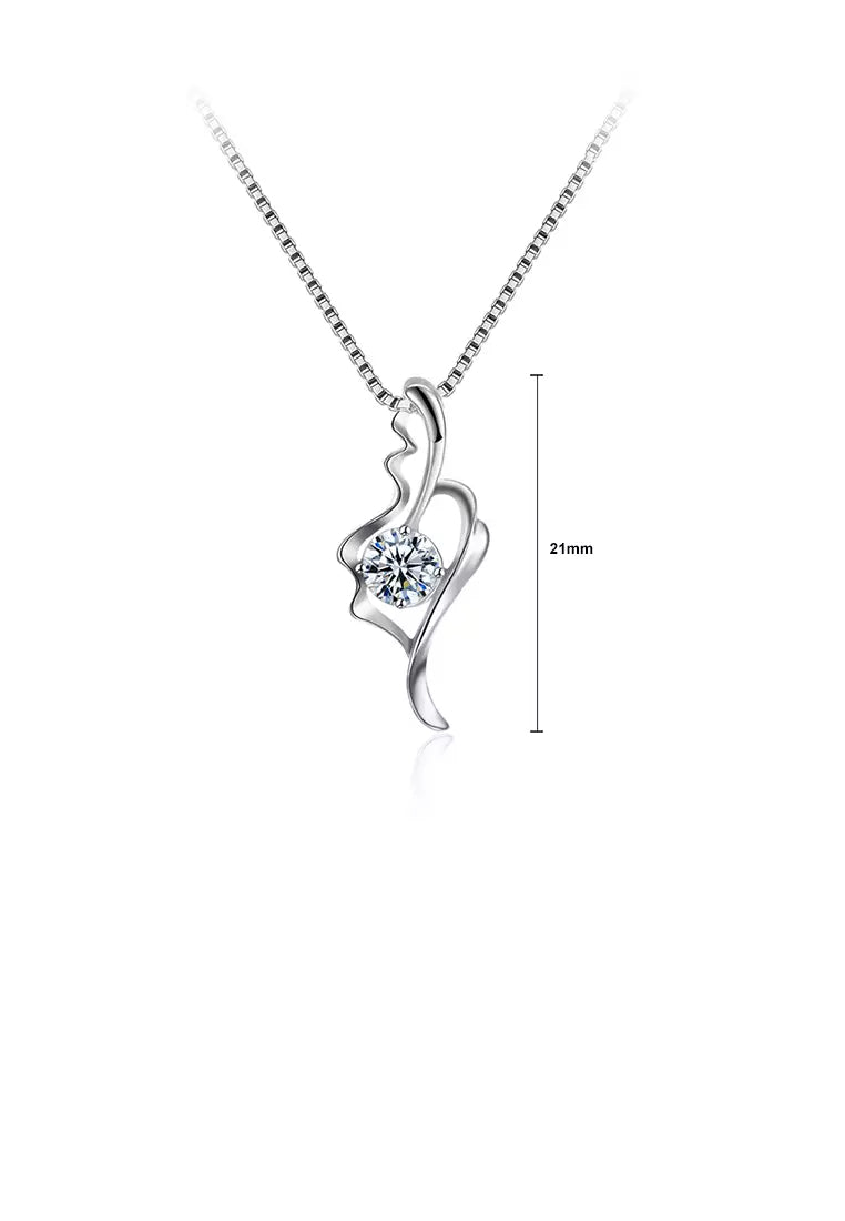 925 Sterling Silver Elegant Fashion Hollow Out Leaf Pendant Necklace with Cubic Zircon