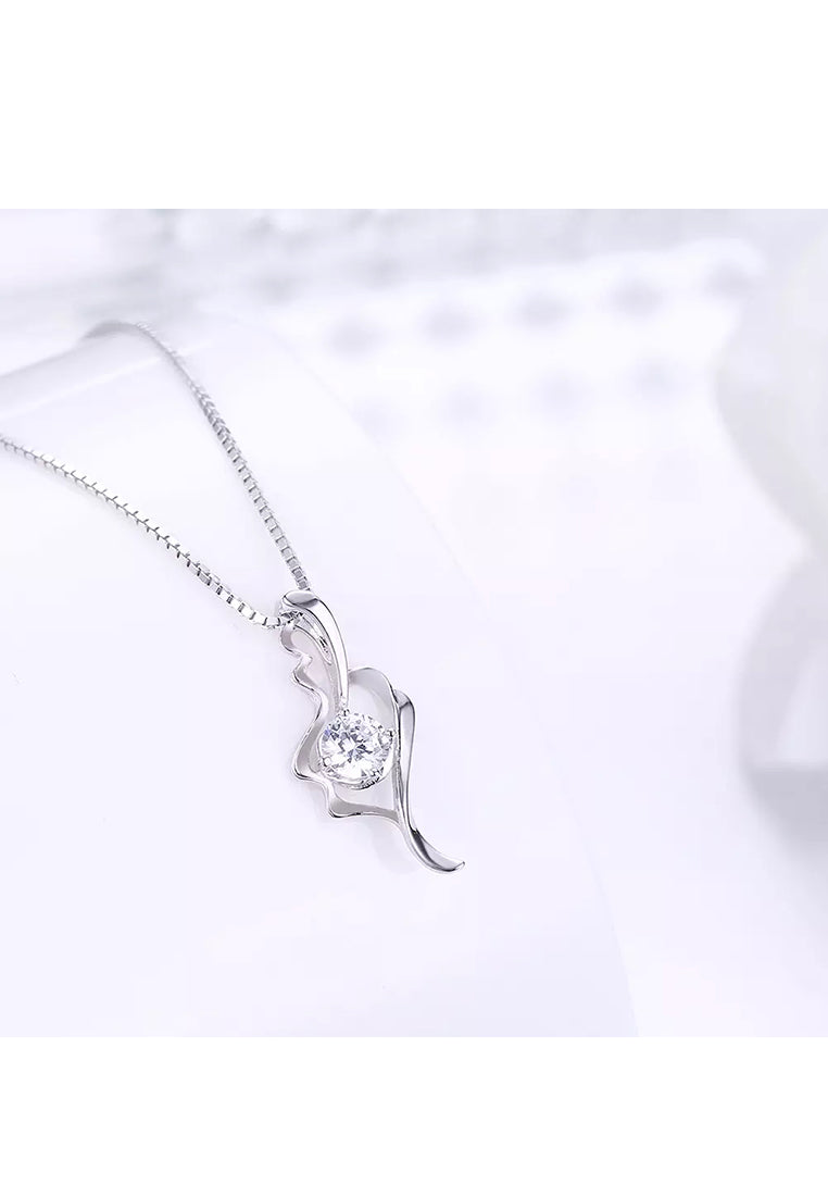 925 Sterling Silver Elegant Fashion Hollow Out Leaf Pendant Necklace with Cubic Zircon