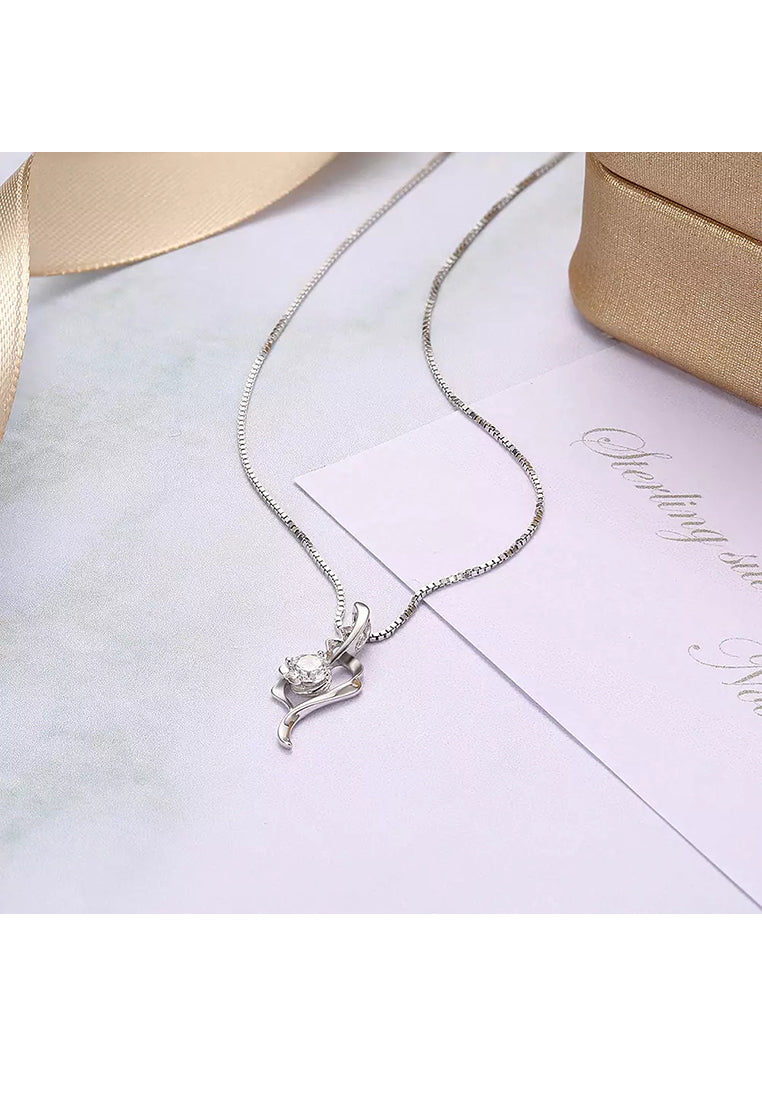 925 Sterling Silver Elegant Fashion Hollow Out Leaf Pendant Necklace with Cubic Zircon