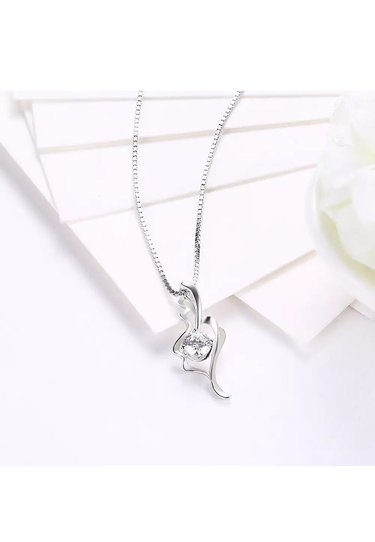 925 Sterling Silver Elegant Fashion Hollow Out Leaf Pendant Necklace with Cubic Zircon