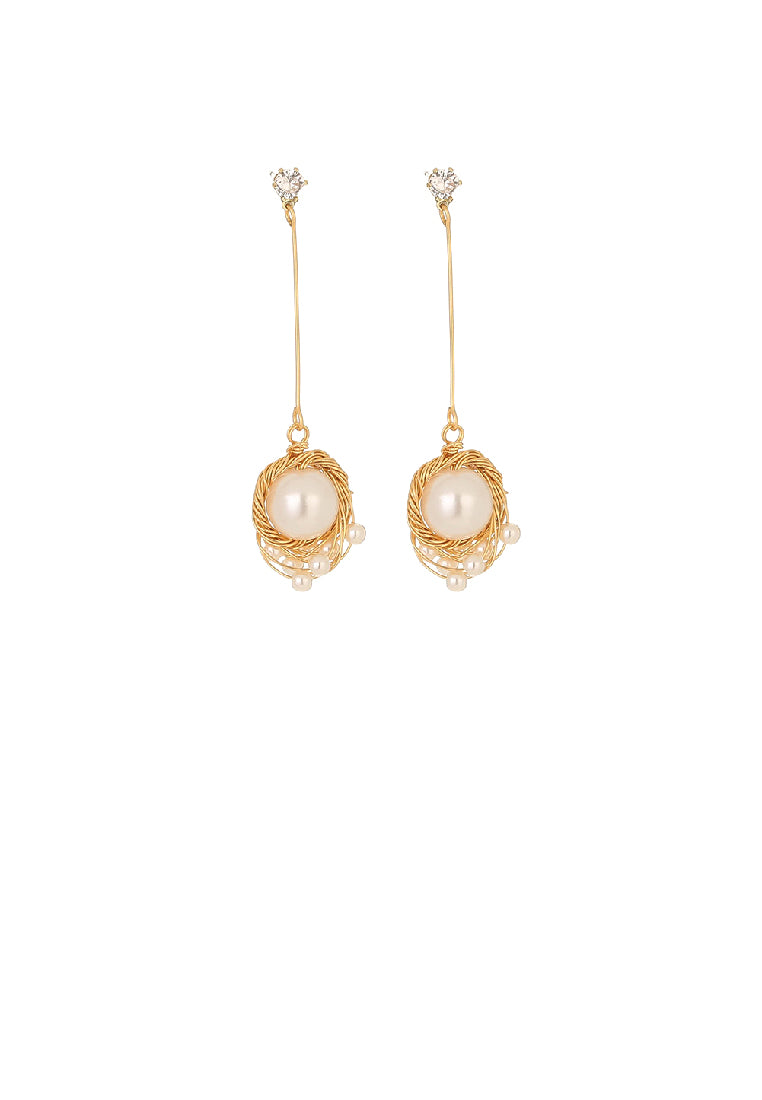 Fashion Creative Plated Gold Braided Geometric Round Tassel Earrings with Imitation Pearls