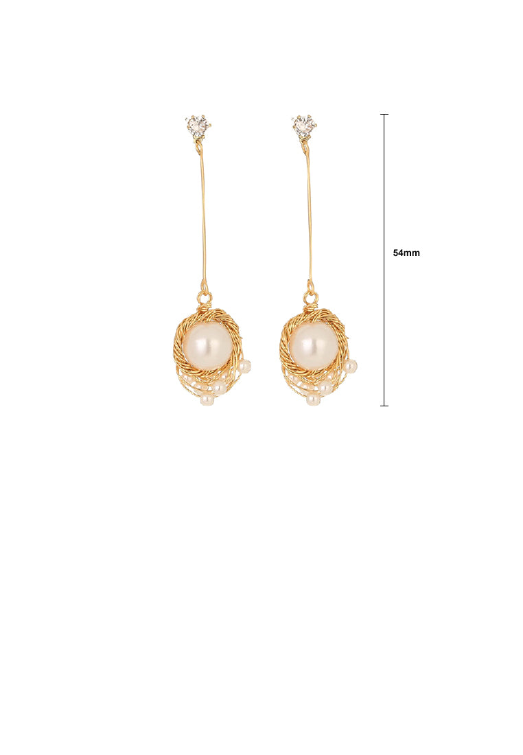 Fashion Creative Plated Gold Braided Geometric Round Tassel Earrings with Imitation Pearls