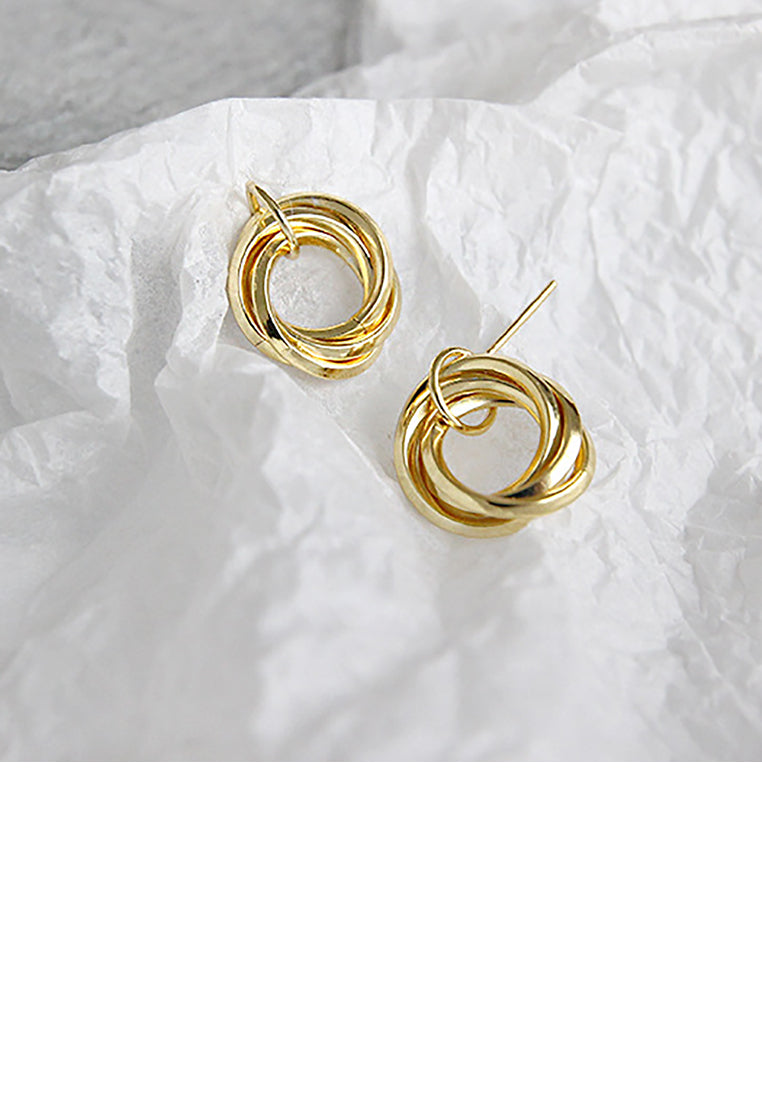 925 Sterling Silver Plated Gold Simple Temperament Geometric Multi Layer Circle Stud Earrings