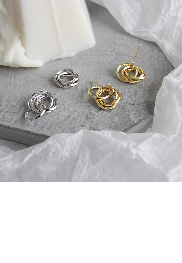 925 Sterling Silver Plated Gold Simple Temperament Geometric Multi Layer Circle Stud Earrings