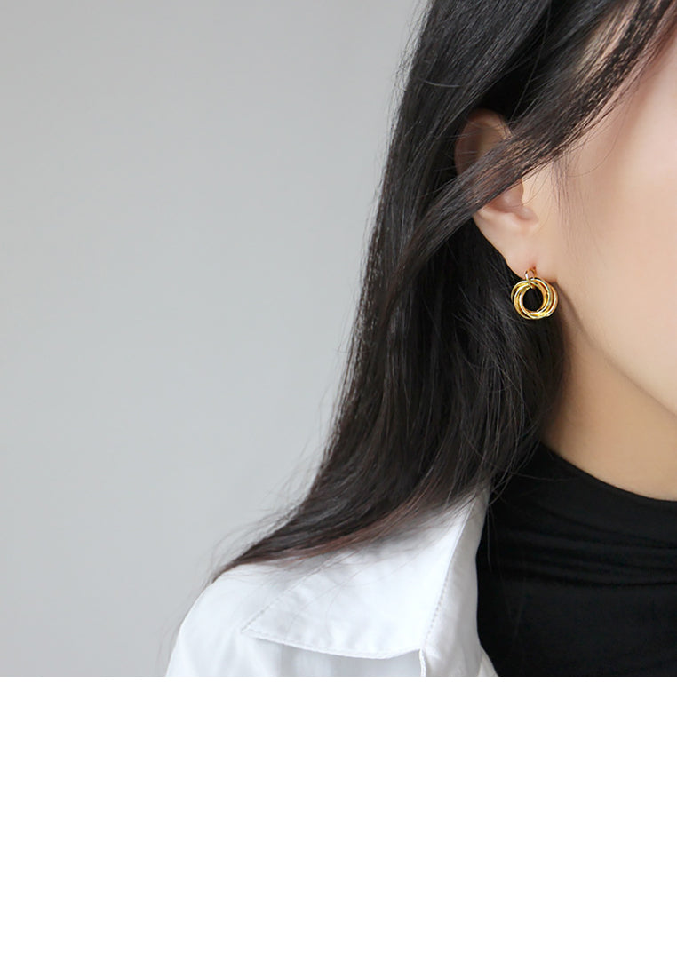 925 Sterling Silver Plated Gold Simple Temperament Geometric Multi Layer Circle Stud Earrings